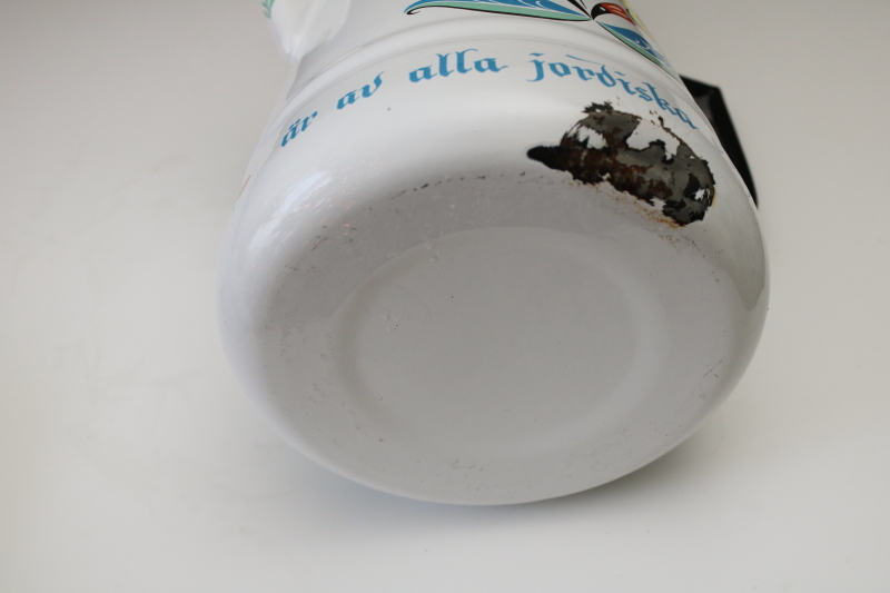 photo of vintage Berggren enamelware coffee pot, Swedish folk art saying Kaffetaren den basta Coffee the best!  #7